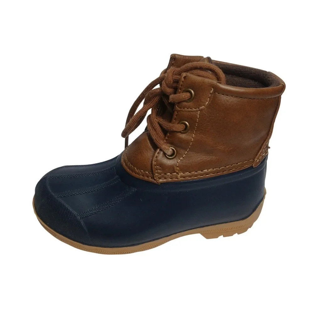 Sperry Port Duck Boots Kids Size 9M Navy Blue Brown All-Weather Lace Up
